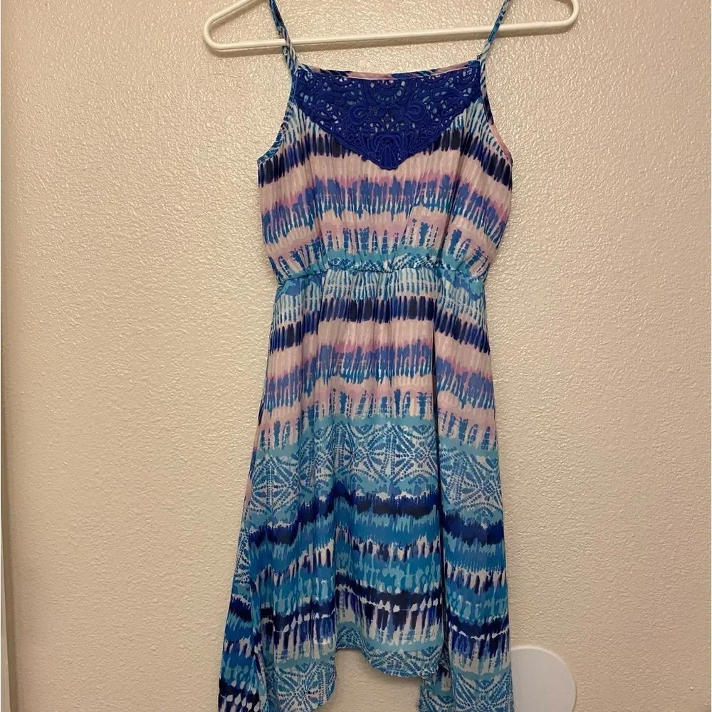 Children’s Place Girl long tie dye blue chiffon spaghetti strap dress long 10/12